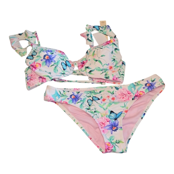 Nanette Lepore Floral White Garden Molded Bikini Set with Butterfly Print Size 8 - Picture 8 of 10